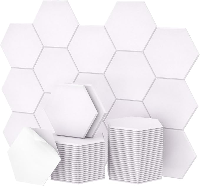 48 Pack High Density Hexagon Acoustic Panels, TONOR 12"x 10"x 0.4" Soundproof Wall Panels, Sound Absorbing Panels for Interior Wall Décor, Peel and Stick Modern for Studio, Office, Home, White by TONOR