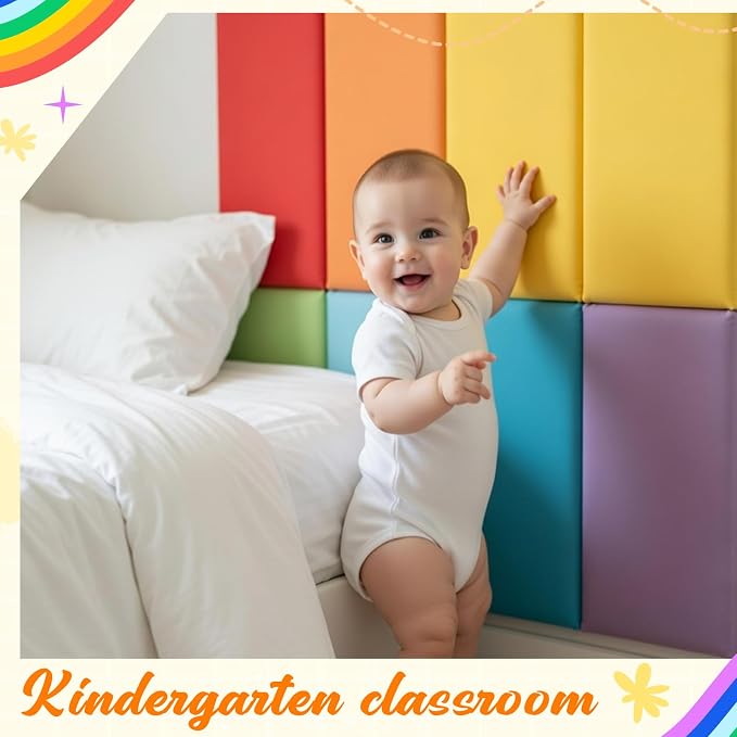 Hahafelt Wall Padding for Playroom Peel and Stick Headboard 3D Anti Collision Upholstered Wall Panels Self Adhesive Headboard(23.62 "× 11.81""× 1.18",Rainbow Colors,8 Pack) - Image 6