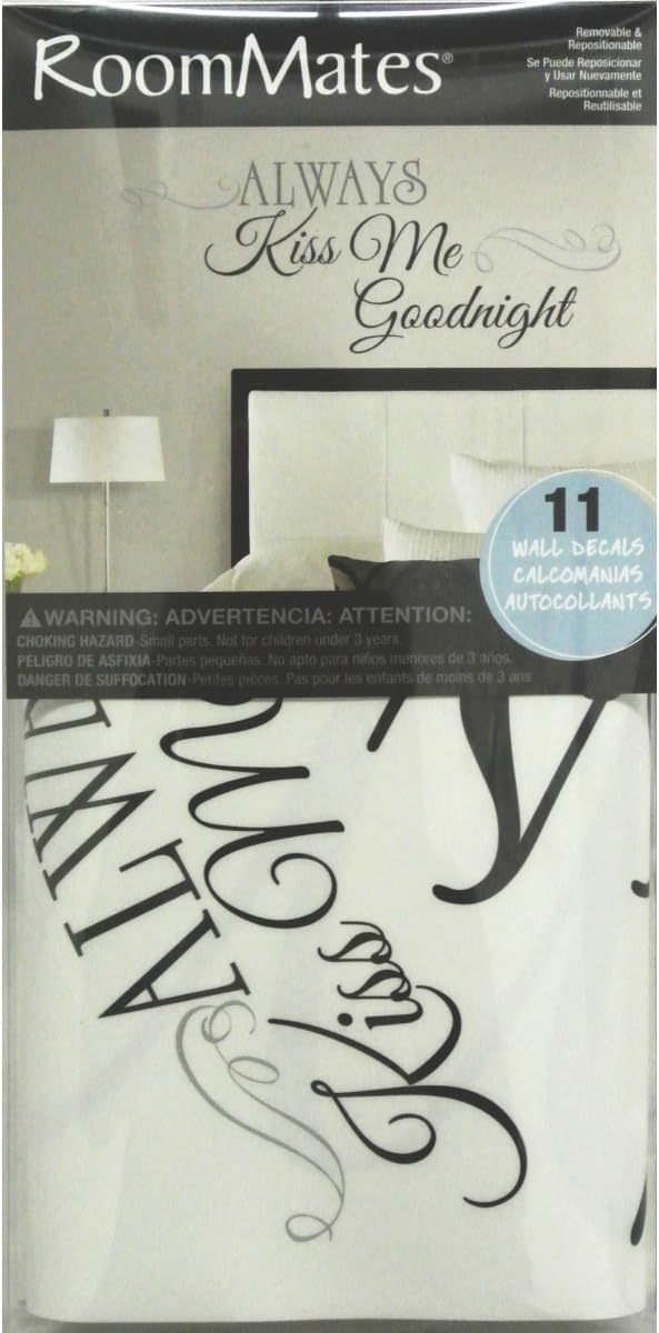 Roommates Always Kiss Me Goodnight Black Quote Peel and Stick Wall Decals, Vinyl, Made in USA - Image 7
