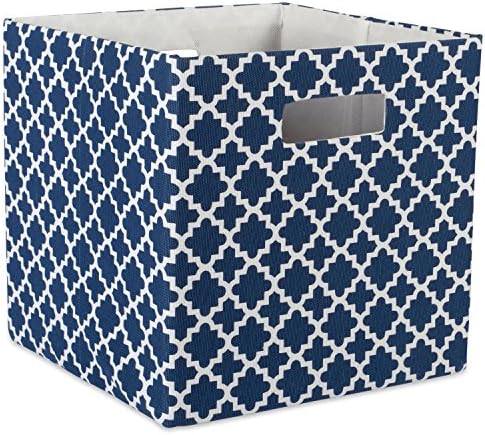 DII Hard Sided Collapsible Fabric Storage Container for Nursery, Offices, & Home Organization, (13x13x13) - Lattice Nautical Blue by DII