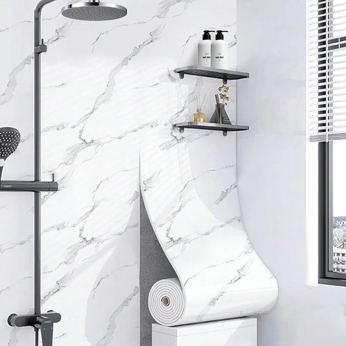 Chejiaye Peel and Stick 3D Wall Panel -15.75"x118"Soundproof Self-Adhesive Wall Sticker, Removable Thick PVC Slat Contact Paper for Kitchen Bedroom,Ceiling Wall Decoration White Grey by Chejiaye