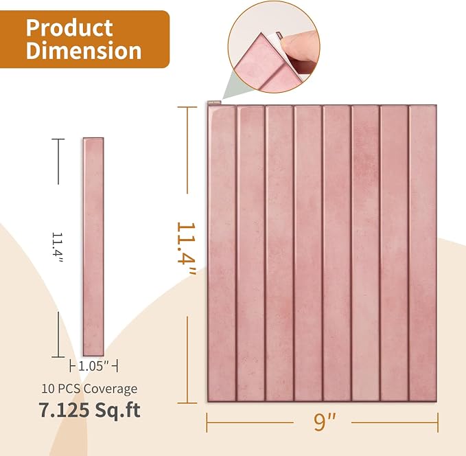 WOWSTAR 10-Sheet Thickened Pink Peel and Stick Backsplash for Kitchen, Back Splashes Stick on Tile, Waterproof Wall Tiles - Image 4