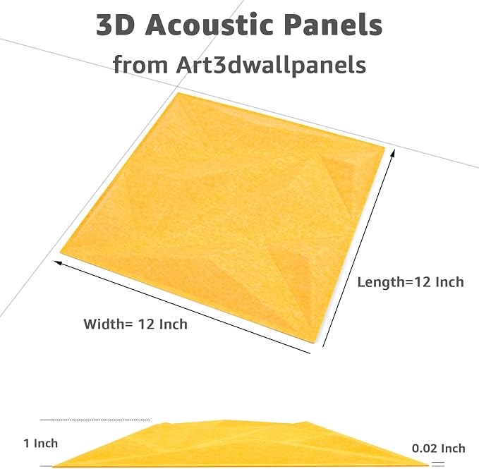 Art3dwallpanels Acoustic Panels, Yellow, 12" X 12", 20 Pack | 20 Pack, Soundproof Wall Panels, Sound Dampening Panels, 3D Wall Panels, Sound Absorbing Panels, Without Tape - Image 2