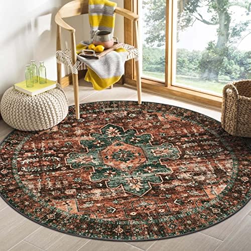 Moynesa Ultra-Thin Washable Round Rug - 4Ft Round Area Rugs for Bedroom Brown Bathroom Circle Mat, Non Slip Non Shedding Low Pile Indoor Floor Carpet for Living Room Coffee Table Kitchen, Brown by Moynesa