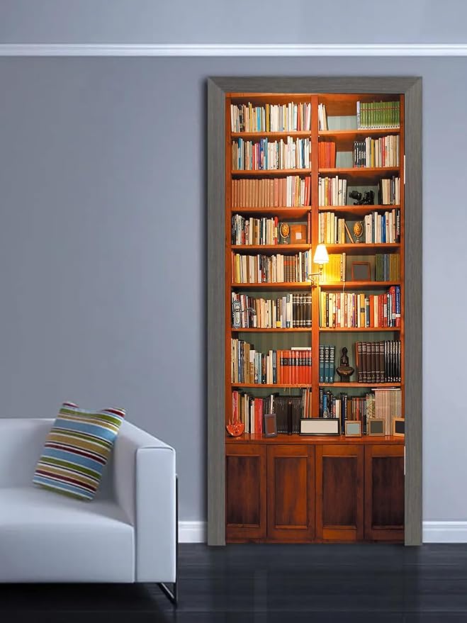 artfanke 3D Retro Bookcase Door Sticker Peel and Stick 33.5"x84.6"- Self-Adhesive Bookshelf Door Murals Wallpaper - PVC Wall Decal for Bedroom Decor(2 Sheets/Set) - Image 3