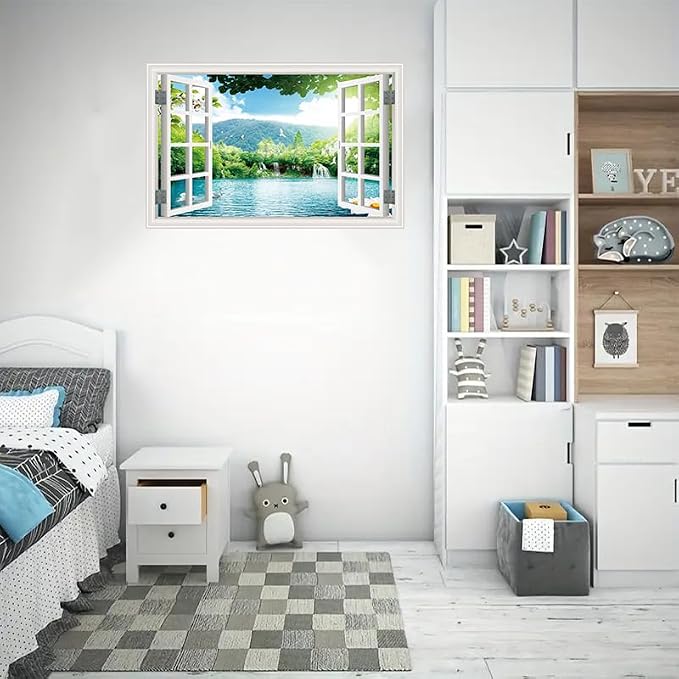 ‌Lmyhome Fake Window Wall Mural -Spring Lake Landscape Peel and Stick Wall Sticker Decal for Home Decor (16"x24") - Image 4