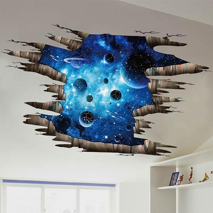 3D Space Floor Sticker,Blue Galaxy Wall Decal-Removable Mural for Kids Bedroom Living Room Milky Way Decorations - Image 6