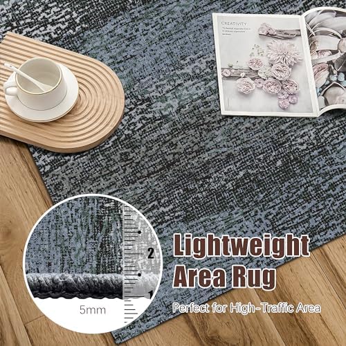 RUGSURE Washable Area Rug - 1/6 Thick - Stain & Water Resistant Non-Slip - Resistant Rug for Living Room, Bedroom, Nursery, Pet & Child Friendly, Vintage Charm Area Rugs (Darkgrey+Bule, 2'6'' x 8') - Image 6