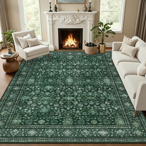 10x12 Area Rugs Living Room: Washable Rug for Bedroom Deep Green by EXPEDIX