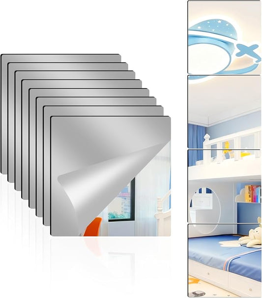 8 Pack Acrylic Mirrors for Wall,8 x 8 Inch Self Adhesive Frameless Small Mirror Tiles, Flexible Plastic Mirror Sheets for Bedroom Home Gym Door (8"X8"-8Pcs) by Unknown