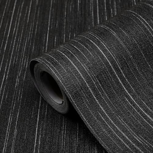 Black Grasscloth Peel and Stick Wallpaper Texture Contact Paper A Set of 15.7" X 300" Self-Adhesive Linen Removable Wallpaper Cabinets Counter Top Liners by Biyoeepeelstickwallpaper