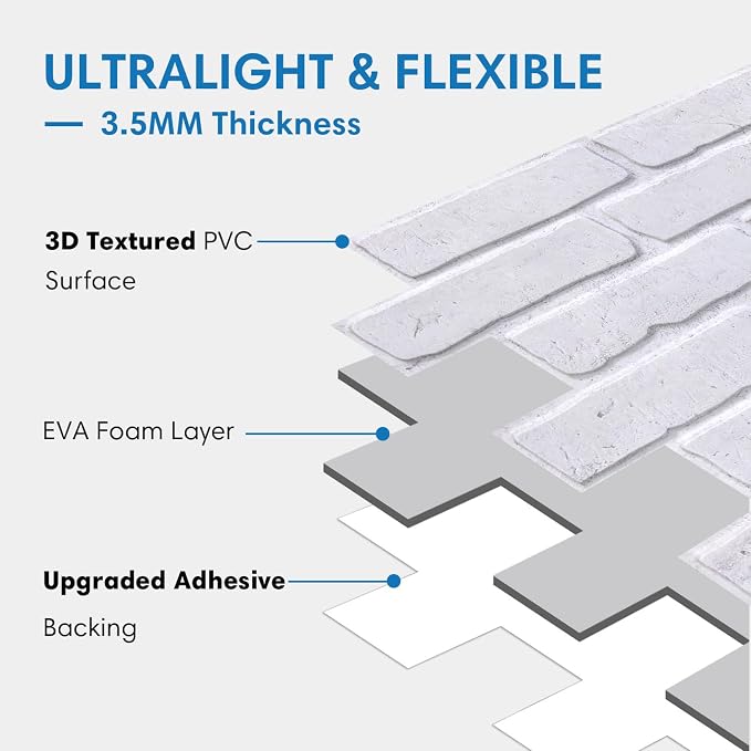 COMSTICKC 3D Peel and Stick Faux Brick Wall Panels for Quick DIY Wall Decor | White, 10 Pcs 15.7" x 11.8", Not Real Brick, Lightweight Thin PVC Decorative Wall Sticker for Wall Makeover,Cover 12.9 sq ft - Image 4