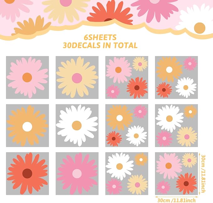 TaoBary 12 Sheet Large Daisy Wall Stickers Decal Flower Wall Sticker | Big Flower Wall Decal, Floral Sticker, Daisy Bedroom Room Decor, Peel and Stick, Nursery Home Wall Decor - Image 2