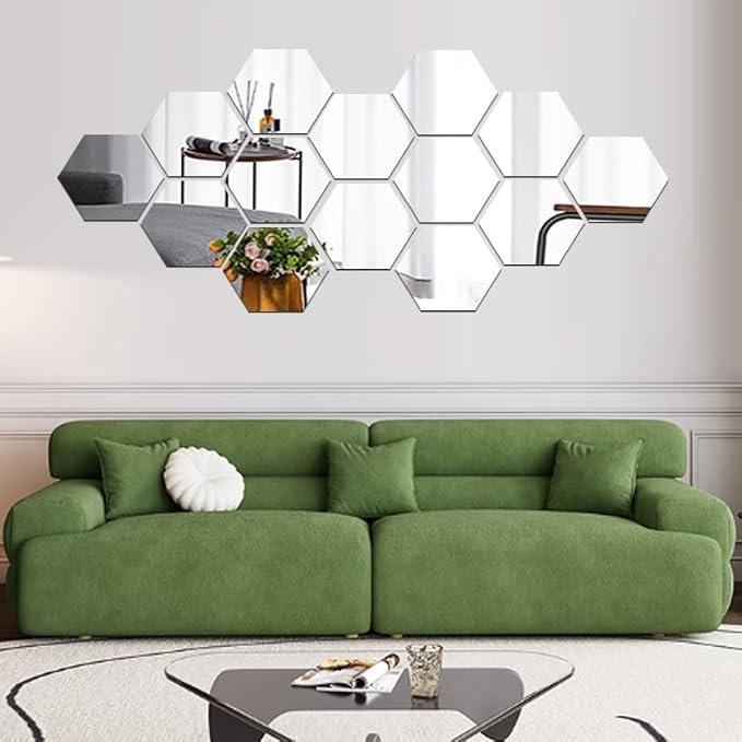 Mirror Wall Stickers - 12PCS Hexagon Art DIY Decorative Acrylic Sheet Plastic Tiles Home Living Room Bedroom Sofa TV Background Decal Decoration by MCLEULLA