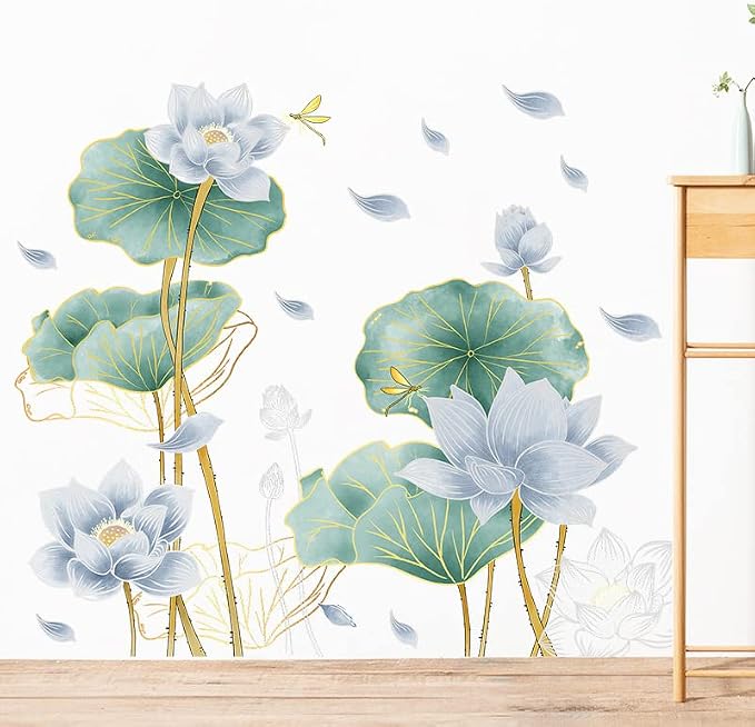 3D Wall Stickers Blue Lotus Floral Wall Art Decal Decor for Bedroom Living Room Offices Home Decoration - Image 2