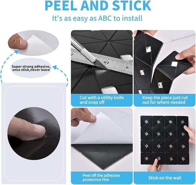 Art3d Peel & Stick Backsplash， Metal Mosaic Tiles, 10 pcs, Black Windmill - Image 5