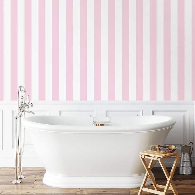Cohoo Home Pink and White Peel and Stick Wallpaper Striped Cute 17.7"x787" | Stripe Contact Paper for Cabinets Modern Stripes Self-Adhesive Removable Wall Paper Cute Girls Bedroom Nursery Decor Vinyl - Image 8