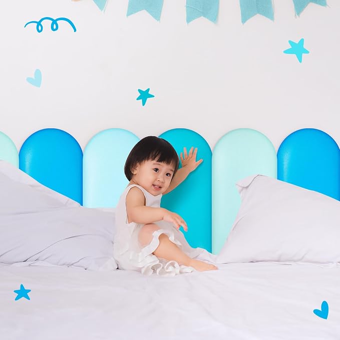 Jetec 4 Pcs Kids Wall Padding Panels, 1.18 Inch Thick Foam Wall Protector, 15.75 x 7.87 Inch Soft 3D Blue Safety Panels for Nursery & Playroom - Image 6