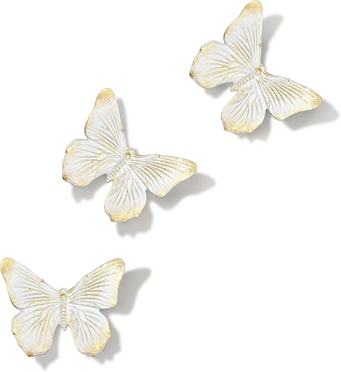 GUSFREUD 3D Butterfly Wall Decor Set – Resin Wall Decor for Living Room, Bedroom, Bathroom, Dining Room, Outdoor and Gallery Walls - Ivory Gold - Set of 3 by GUSFREUD