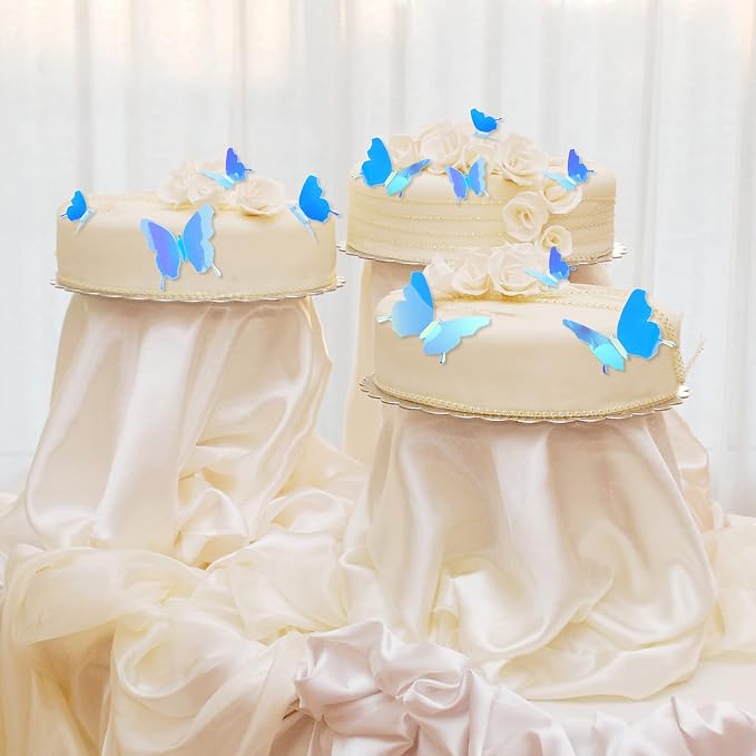 BBTO 48 Pcs 3D Butterfly Mirror Wall Decor,Blue | Butterfly Stickers,3 Sizes,for Birthday Party Cake,Room Nursery Bathroom Wall Decor,Removable Peel Stick,Reflective - Image 6