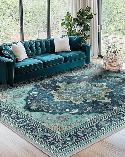 RELEANY Washable Area Rug, 7'x9', Teal by RELEANY