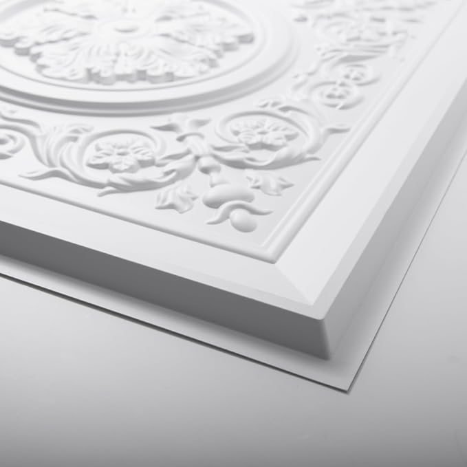 WOWSTAR 12-Pack 24"x24" Drop Ceiling Tiles, Waterproof Glue up Vintage Style 3D Ceiling Tiles, White | PVC ceiling panels, 24"x24", waterproof, glue-up install, basement kitchen bathroom, 12-pack - Image 8
