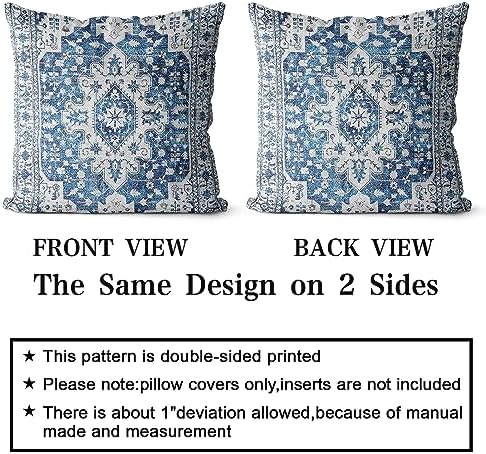 Snycler Boho Throw Pillow Covers 24x24 inch Set of 2 Blue Boho Rug Carpet Double Sided Pattern Cotton Soft Pillow Case Cushion Cover Pillowcase for Couch Sofa Bed Decorative - Image 2
