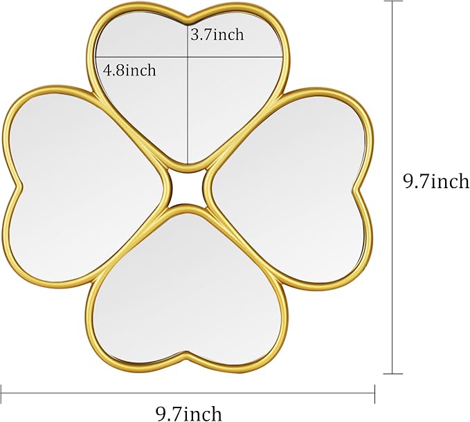 Small Decoritive Heart Wall Mirrors Set of 3, Decorative Four-Leaf Clover Mirror (Gold) - Image 3