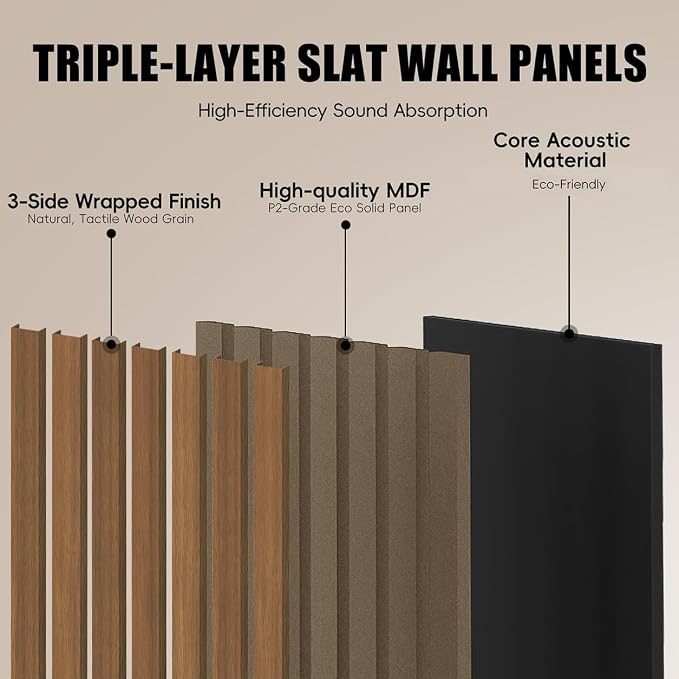RITOLLO Wood Panels for Wall, 4 Pack Wood Slat Acoustic Panels, 118 x 11 in 3D Fluted Sound Absorbing Panels for Interior Wall Decor, Accent Wall for Living Room, Bedroom, Home Office (Classic Walnut) - Image 5