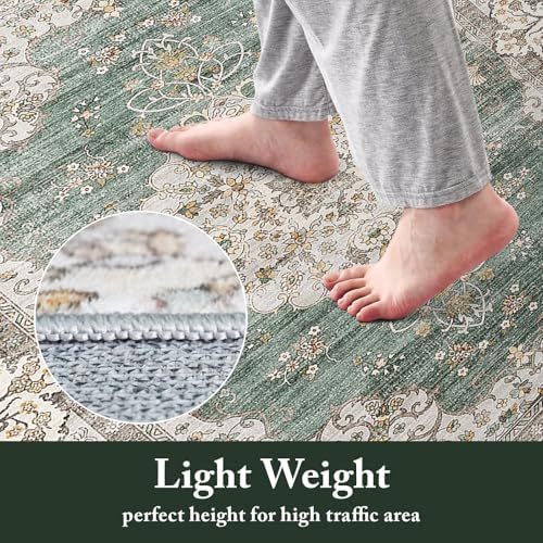 2x6 Runner Rug Washable Vintage: Non Slip Long Kitchen Runners Green/Beige - Image 5