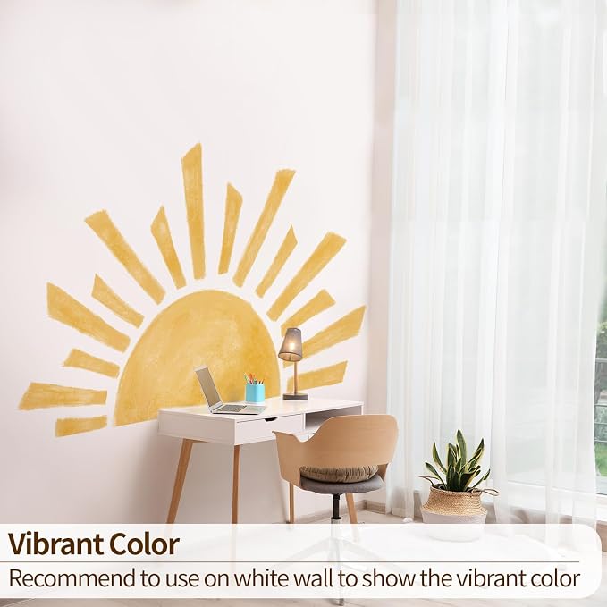 Large Watercolor Boho Sunshine Wall Decal for Kids Playroom | 47.28" x 26.40" Calming Half Sun Wall Sticker, Peel and Stick Sun Rise Wall Mural for Toddler Room and Classroom - Image 6
