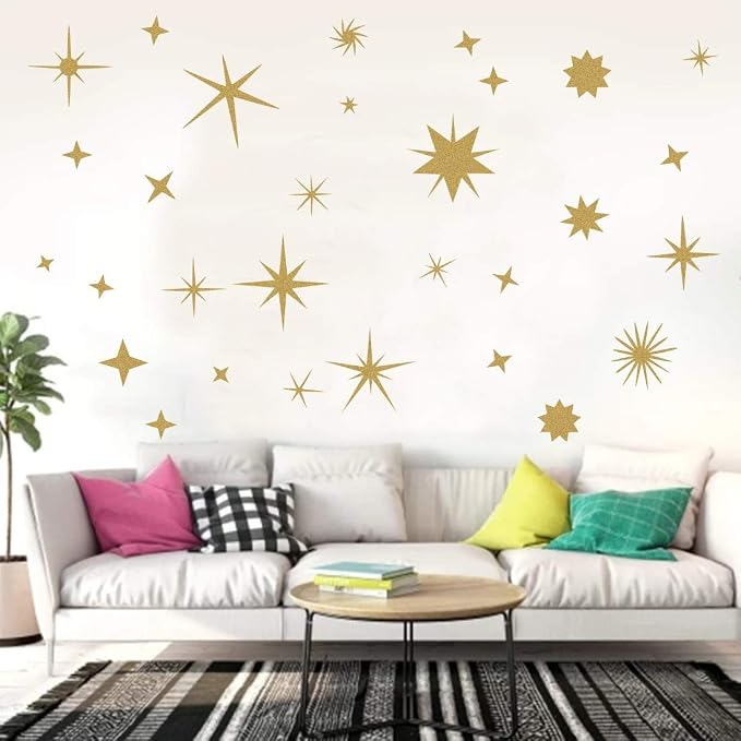 Star Wall Decals Sparkle Stickers for Nursery Kid Room Celestial Decor Gold | Celestial decor, star decal for walls, wall sticker, golden removable vinyl art mural, self adhesive, for living room bedroom - Image 4