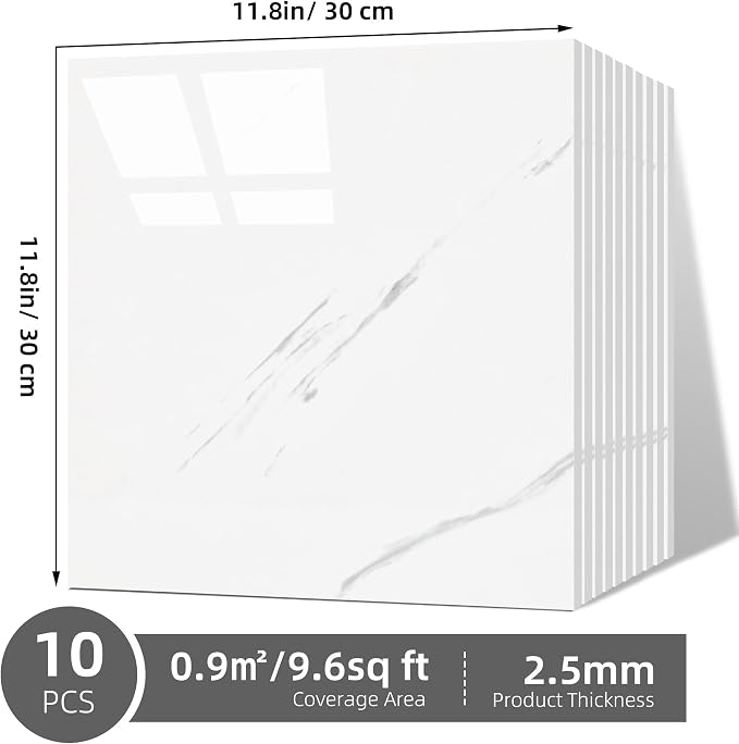 Peel and Stick Marble Wall Panels 11.8x11.8in Waterproof 10 Pack | Backsplash tile, shower wall, self adhesive, kitchen, bathroom, decorative tiles - Image 9