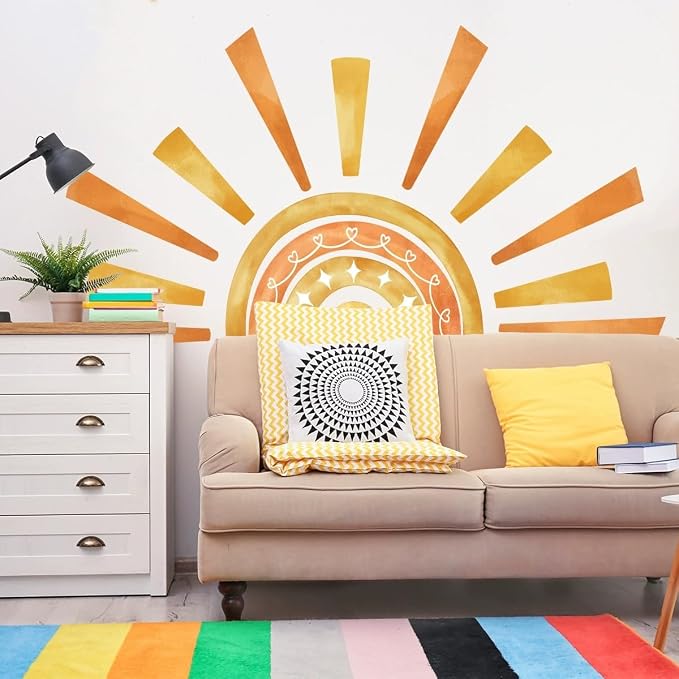 Wall Stickers Decals Kids Peel and Stick Removable for Nursery Kids Bedroom Living Room décor Boys Playroom (Sun Rainbow) - Image 2