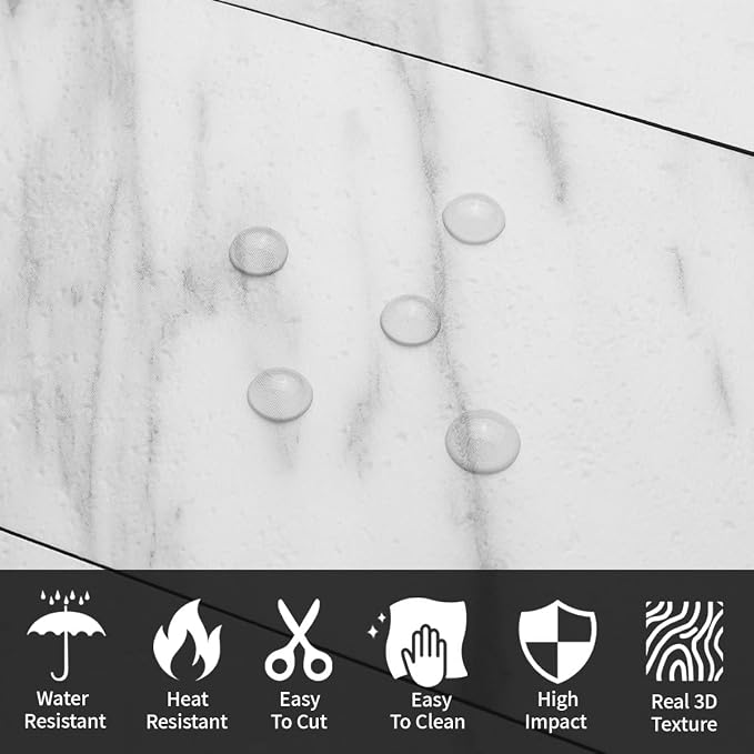 AULIGET 100-Piece White Marble Look Peel and Stick Backsplash Wall Tiles, 3" x 6" PVC Faux Stone Stick on Tile for Backsplash Kitchen, Bathroom, Laundry Room, Camper, Fireplace - Image 3