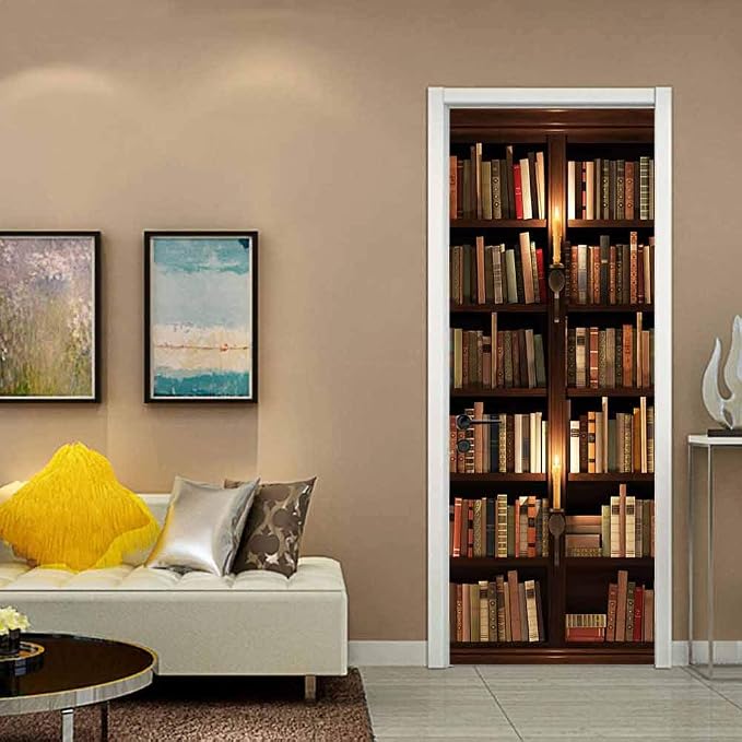 COLORSPRING 3D Door Stickers Peel and Stick, Bookcase Door Decal Cover | Removable Self-Adhesive Wallpaper Mural for Home Décor by COLORSPRING