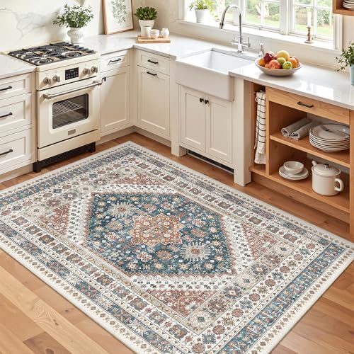 Madane Area Rug 3x5, Washable Vintage Entry Rugs for Bedroom, Navy Blue - Image 2