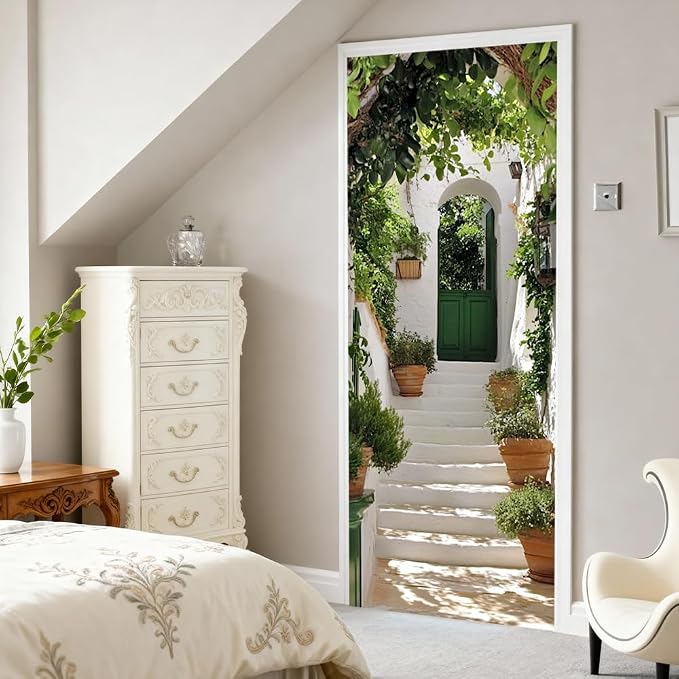 Garden Entry Door Mural, Green Cottage Archway Door Cover | Waterproof PVC, 30.3" W x 78.7" L; green garden archway scene for entryway, bedroom, hallway or office doors. - Image 6