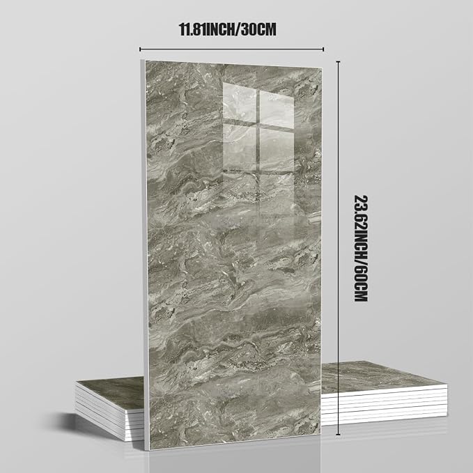 10pcs Marble Peel and Stick Waterproof Wall Panels,Heat-Resistant Backsplash Tile, 23.6"x11.8" PVC Foam Wall Sticker for Kitchen,Living Rooms, Bedrooms TV Walls,Grey (Not Real Tile 19.4Sq. Ft.) - Image 4