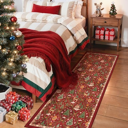 Madane Christmas Kitchen Runner Rug 2x5, Washable Red Hallway Rugs Non-Slip by Madane
