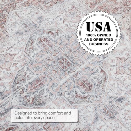 ReaLife Rugs Machine Washable Area Rug Runner - Living Room Bedroom Bathroom Kitchen Entryway - Padded Low Pile Stain Resistant Premium - Boho Farmhouse Vintage - Lyle - Gray Ivory Blush 3' x 5' - Image 4