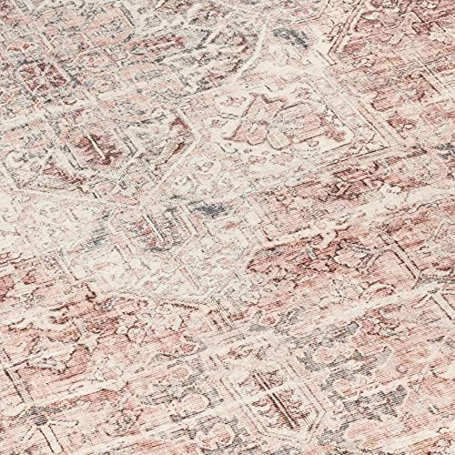 ReaLife Rugs Machine Washable Area Rug - Living Room Bedroom Bathroom Kitchen Entryway Office - Padded Low Pile Stain Resistant Premium - Boho Farmhouse Vintage - Lyle - Gray Ivory Blush 7'6" x 9'6" - Image 2