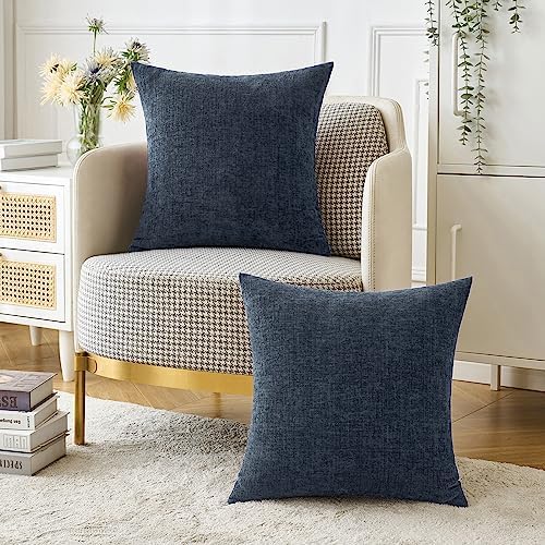 MIULEE Soft Chenille Throw Pillow Covers Dark Navy 20x20 Inch Pack of 2 - Image 5
