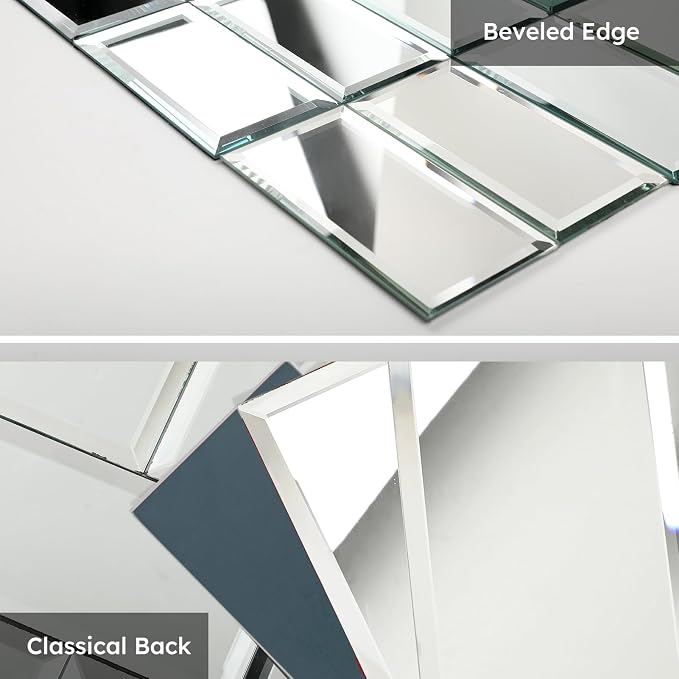 Diflart Beveled Mirror Backsplash Tiles for Kitchen, Silver Subway, 3x6 Inch, Mirror TIile for Bathroom Accent Wall, Pack of 5 Sq.ft - Image 4