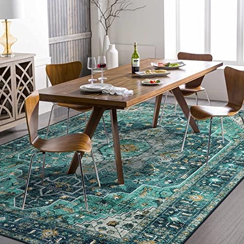 Moynesa Ultra-Thin Vintage Area Rug - 9x12 Large Living Room Rug, Non-Slip Stain Resistance Low Pile Bedroom Mat, Oriental Indoor Office Floor Carpet for Dining Room Kitchen Table Dorm - Image 5
