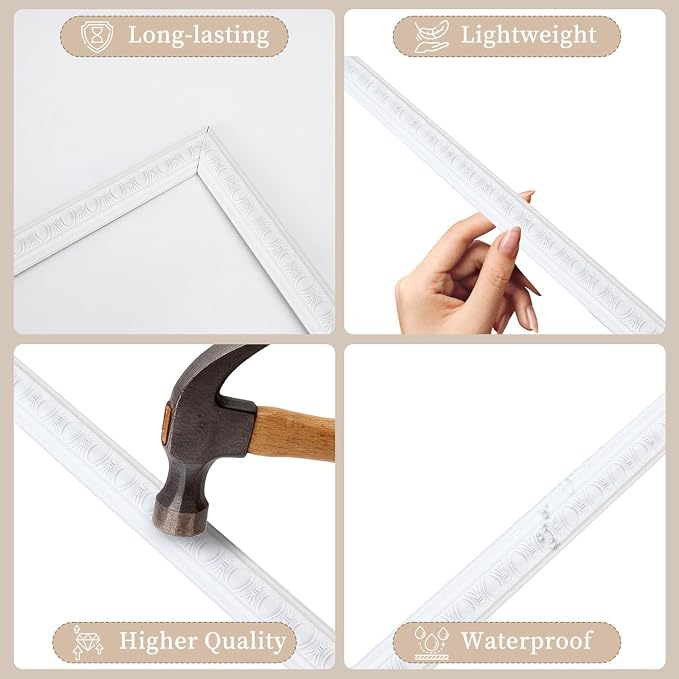 JBER Peel and Stick Wall Molding Kit, 6 Pre-Cut Wainscoting Panels, White | Ready-to-assemble pre-cut molding, 3D wall trim for interior wall décor, living room & bedroom, 3 top 3 bottom - Image 3