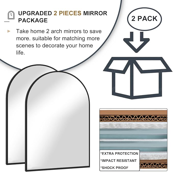 Wall Mounted Mirror, Arched Wall Mirror for Bathroom, 20"x30" Arch Bathroom Mirror with Metal Frame, 2 Piece Gold Vanity Mirror Decor for Bedroom, Entryway, Living Room - Image 5