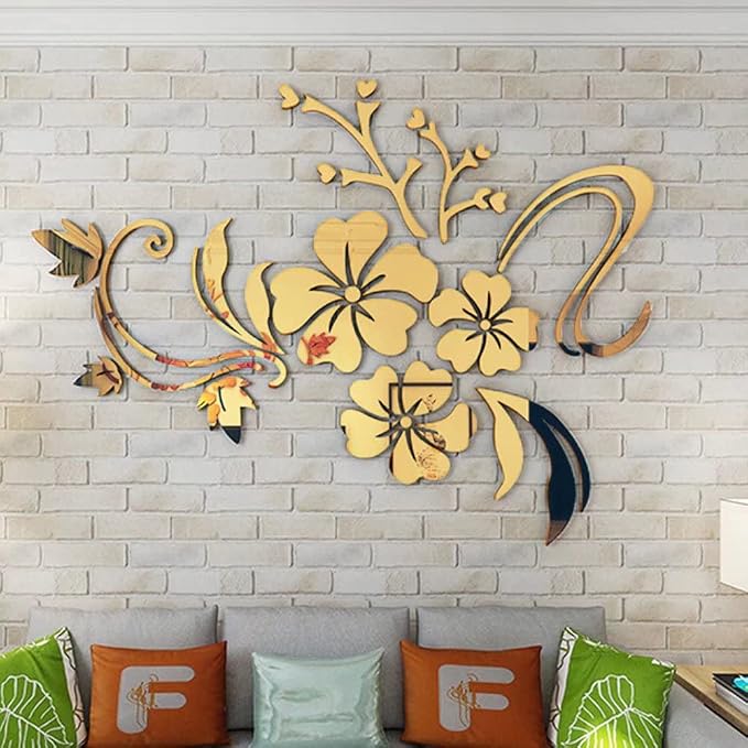 Wall Stickers 3D Flower Pattern - Family Wall Decals Living Room Wall Decor Sticker for Walls Decor Living Room Home Decorations Room Decor for Office Sofa Bedroom Decals (Golden S:90cm * 120cm) - Image 7