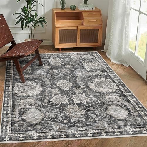 RUGSURE 5x7 Washable Area Rugs - Perfect Resistant Rug for Living Room, Bedroom, Kids Room, Nursery - Stain & Water Resistant Non-Slip, Pet & Child Friendly, Vintage Tribal Area Rugs (Grey, 5'x7') - Image 5