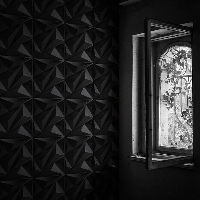 Art3dwallpanels 3D Wall Panels Diamond PVC, Black, 19.7" x 19.7" | Interior Wall Decor, 3D Textured Wall Paneling for Bedroom, Livingroom, Gameroom, Large Size 12 Pack - Image 5